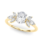 LUMEO Oval Three Stone Diamond Engagement Ring Front View in 18k Solid Yellow Gold 