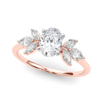 LUMEO Oval Three Stone Diamond Engagement Ring Front View in 18k Solid Rose Gold 