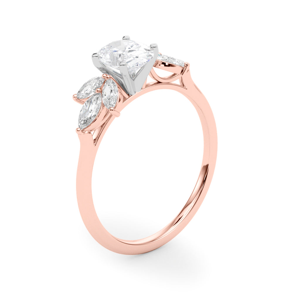 LUMEO Oval Three Stone Diamond Engagement Ring Angle View in 18k Solid Rose Gold 