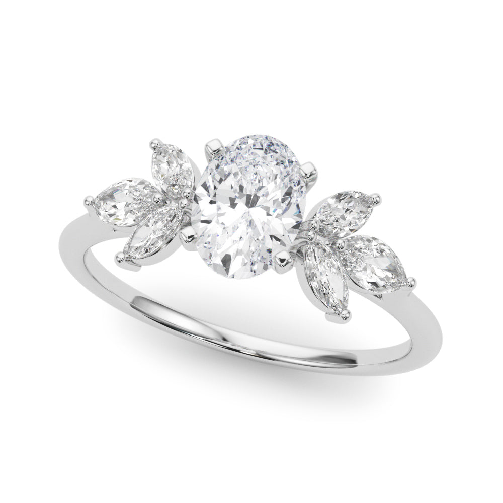 LUMEO Oval Three Stone Diamond Engagement Ring Front View in Platinum 