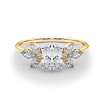 LUMEO Oval Three Stone Diamond Engagement Ring Set in 18k Solid Yellow Gold 