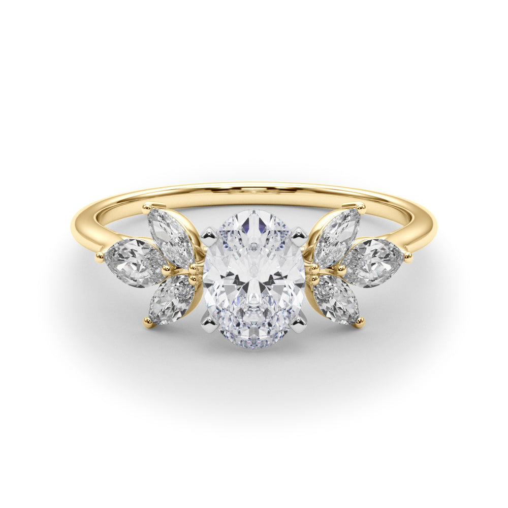 LUMEO Oval Three Stone Diamond Engagement Ring Set in 18k Solid Yellow Gold 