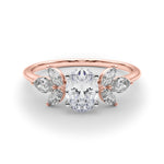LUMEO Oval Three Stone Diamond Engagement Ring Set in 18k Solid Rose Gold 