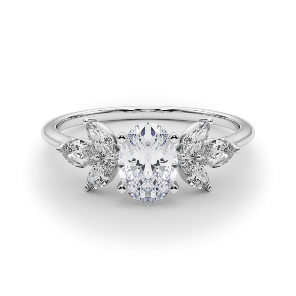LUMEO Oval Three Stone Diamond Engagement Ring Set in Platinum 