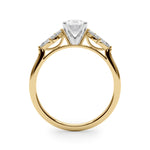 LUMEO Oval Three Stone Diamond Engagement Ring Side View in 18k Solid Yellow Gold 