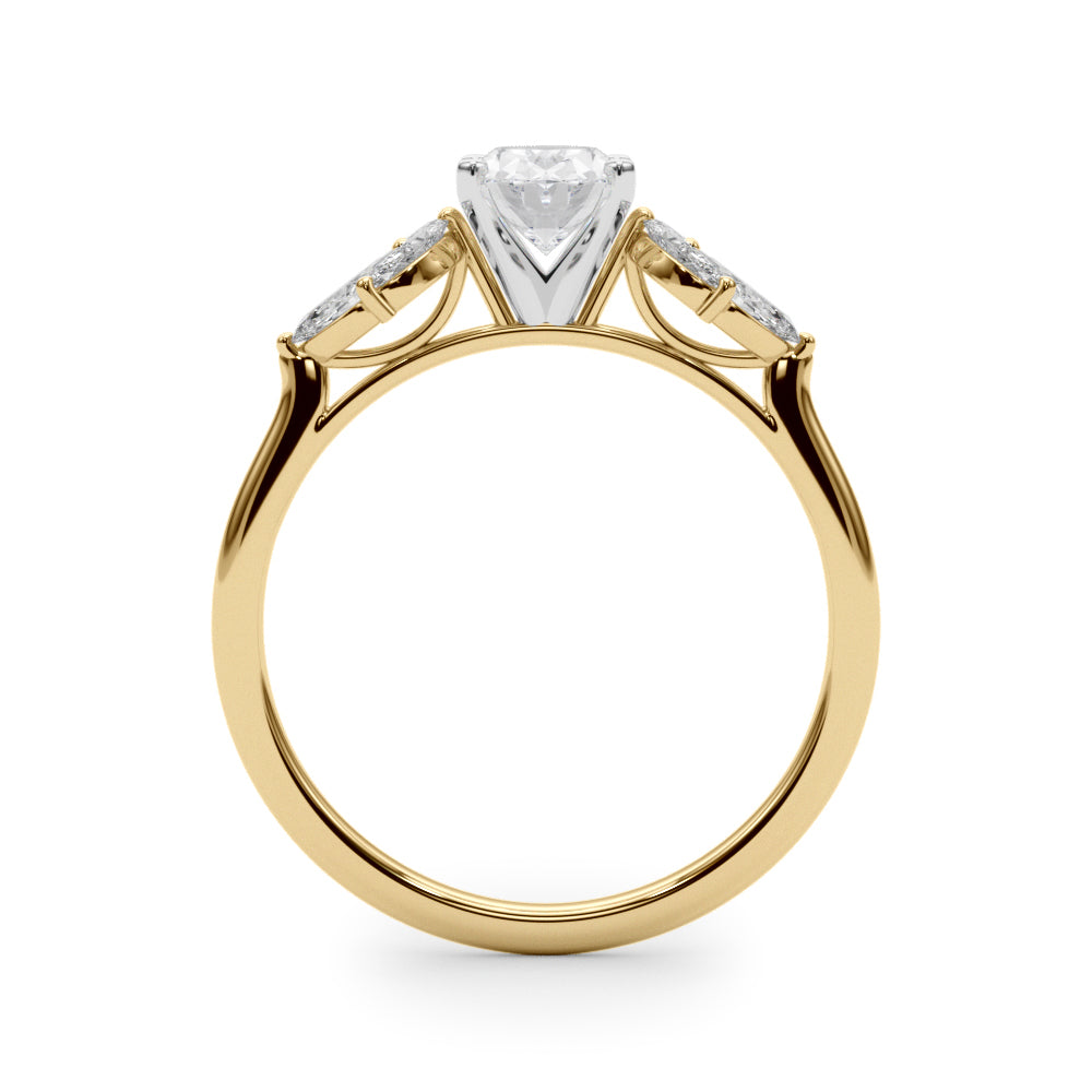 LUMEO Oval Three Stone Diamond Engagement Ring Side View in 18k Solid Yellow Gold 