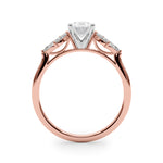 LUMEO Oval Three Stone Diamond Engagement Ring Side View in 18k Solid Rose Gold 