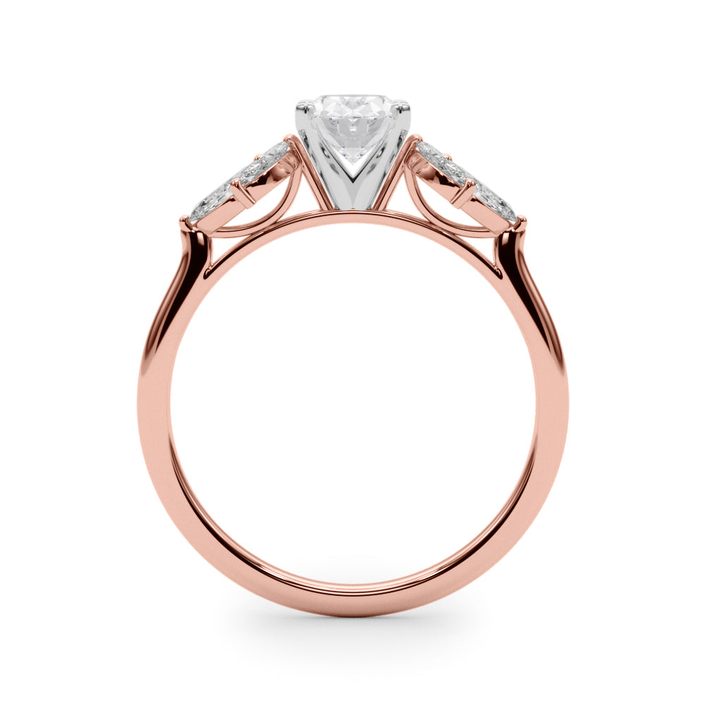 LUMEO Oval Three Stone Diamond Engagement Ring Side View in 18k Solid Rose Gold 