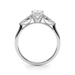 LUMEO Oval Three Stone Diamond Engagement Ring Side View in Platinum 