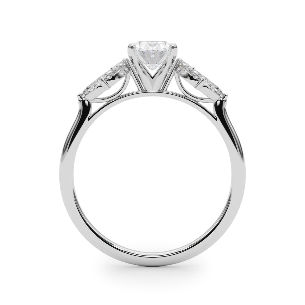 LUMEO Oval Three Stone Diamond Engagement Ring Side View in Platinum 