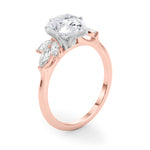 LUMEO Pear Three Stone Diamond Engagement Ring Angle View in 18k Solid Rose Gold 