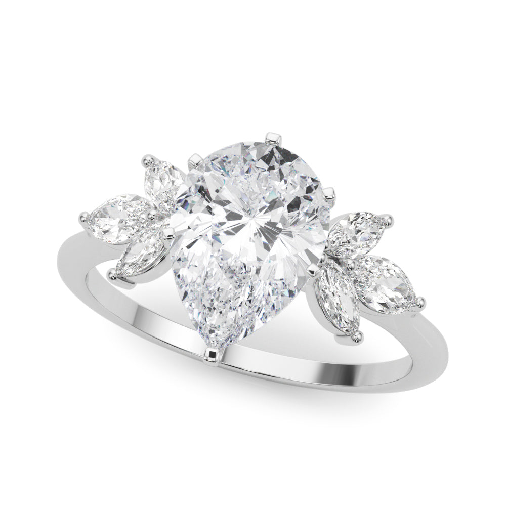 LUMEO Pear Three Stone Diamond Engagement Ring Front View in Platinum 