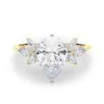 LUMEO Pear Three Stone Diamond Engagement Ring Set in 18k Solid Yellow Gold 
