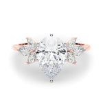 LUMEO Pear Three Stone Diamond Engagement Ring Set in 18k Solid Rose Gold 