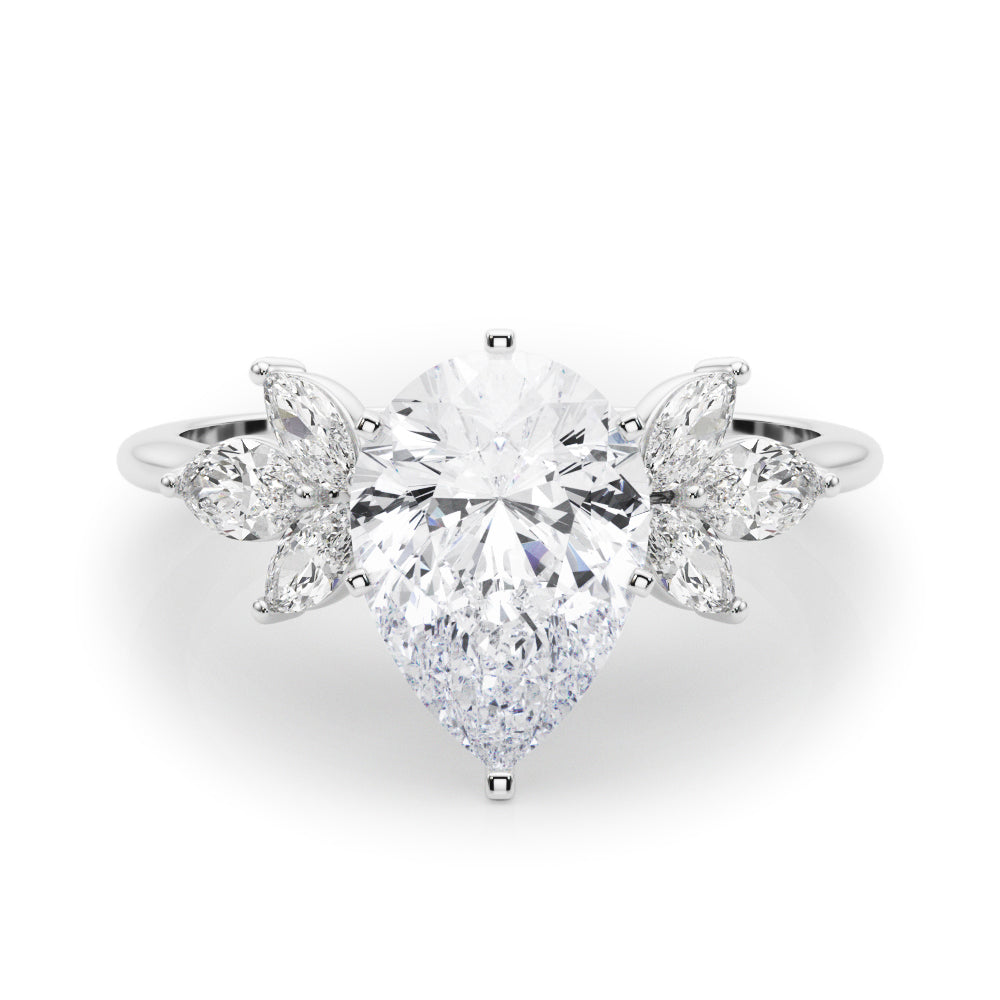 LUMEO Pear Three Stone Diamond Engagement Ring Set in Platinum 