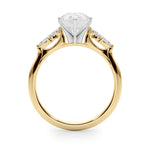 LUMEO Pear Three Stone Diamond Engagement Ring Side View in 18k Solid Yellow Gold 