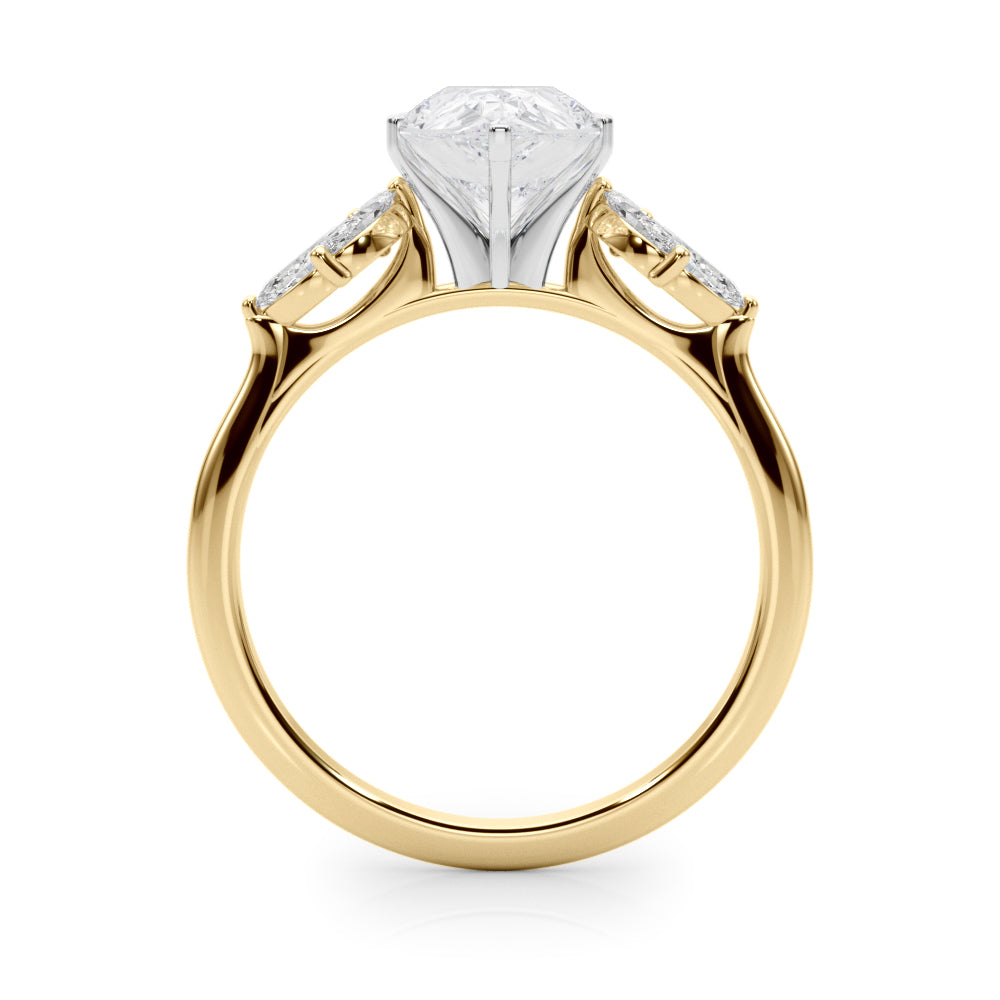 LUMEO Pear Three Stone Diamond Engagement Ring Side View in 18k Solid Yellow Gold 
