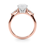 LUMEO Pear Three Stone Diamond Engagement Ring Side View in 18k Solid Rose Gold 