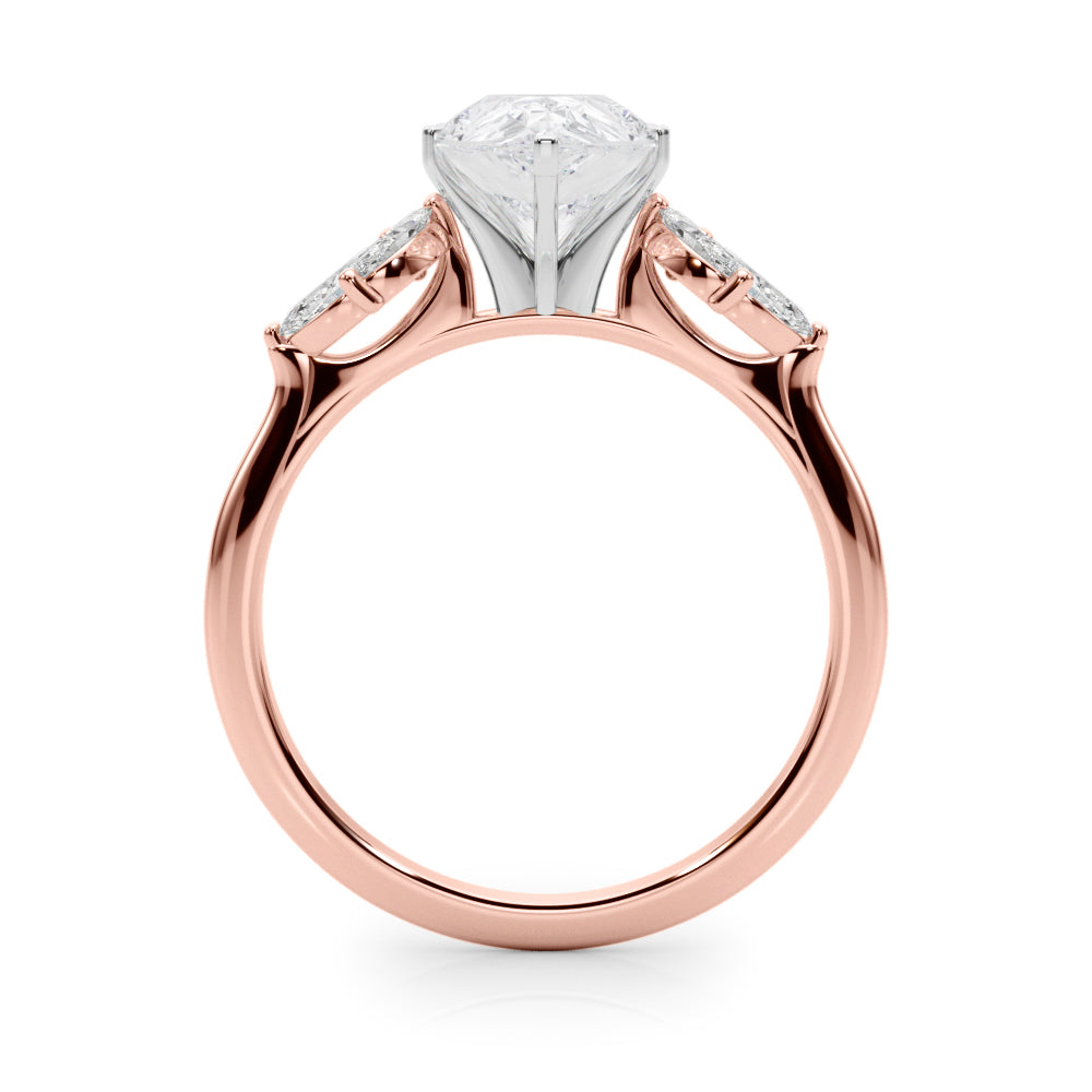 LUMEO Pear Three Stone Diamond Engagement Ring Side View in 18k Solid Rose Gold 
