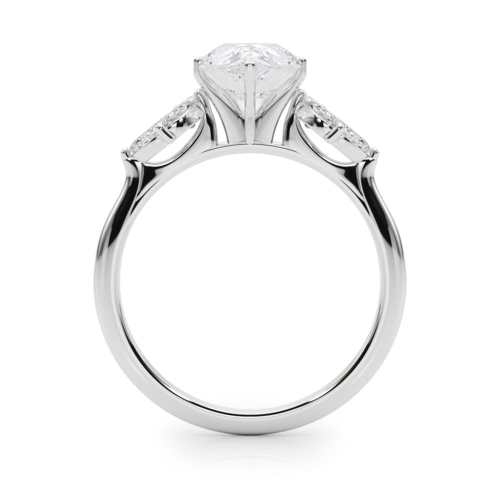 LUMEO Pear Three Stone Diamond Engagement Ring Side View in Platinum 