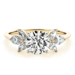LUMEO Round Three Stone Diamond Engagement Ring Set in 18k Solid Yellow Gold 