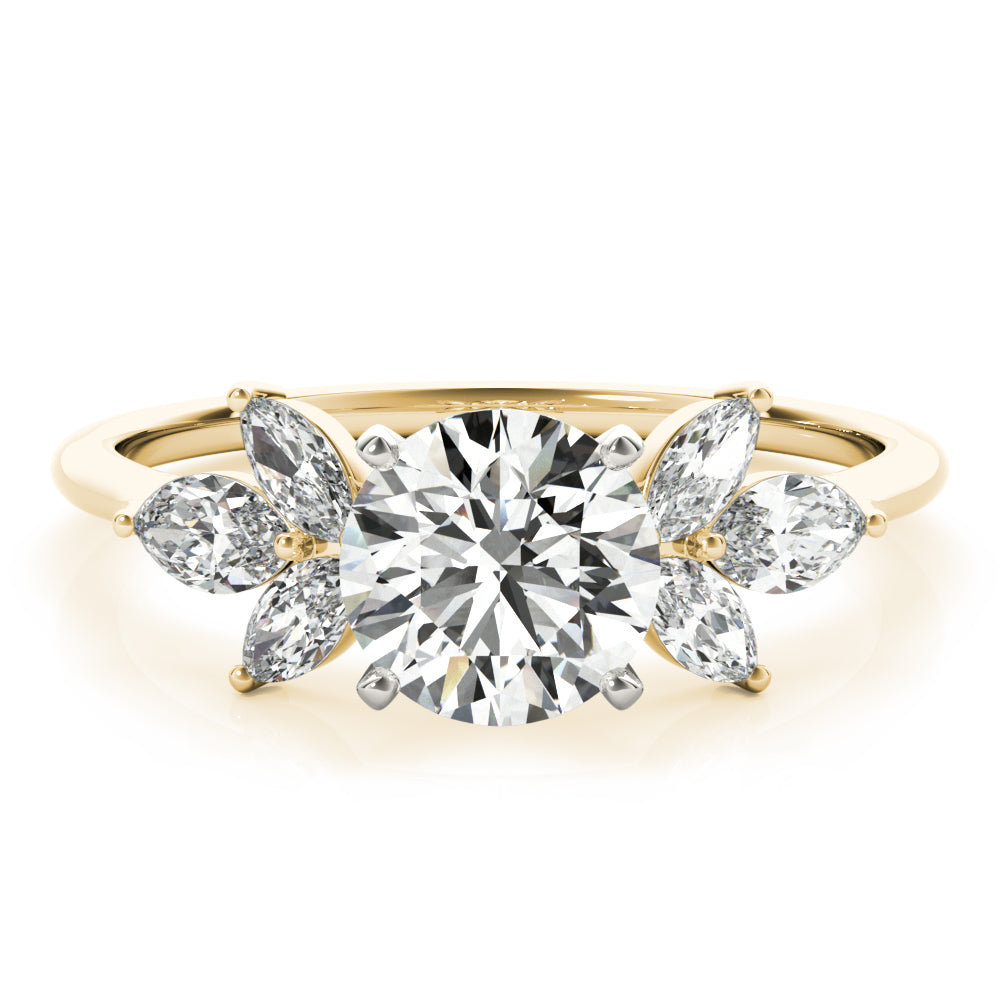 LUMEO Round Three Stone Diamond Engagement Ring Set in 18k Solid Yellow Gold 