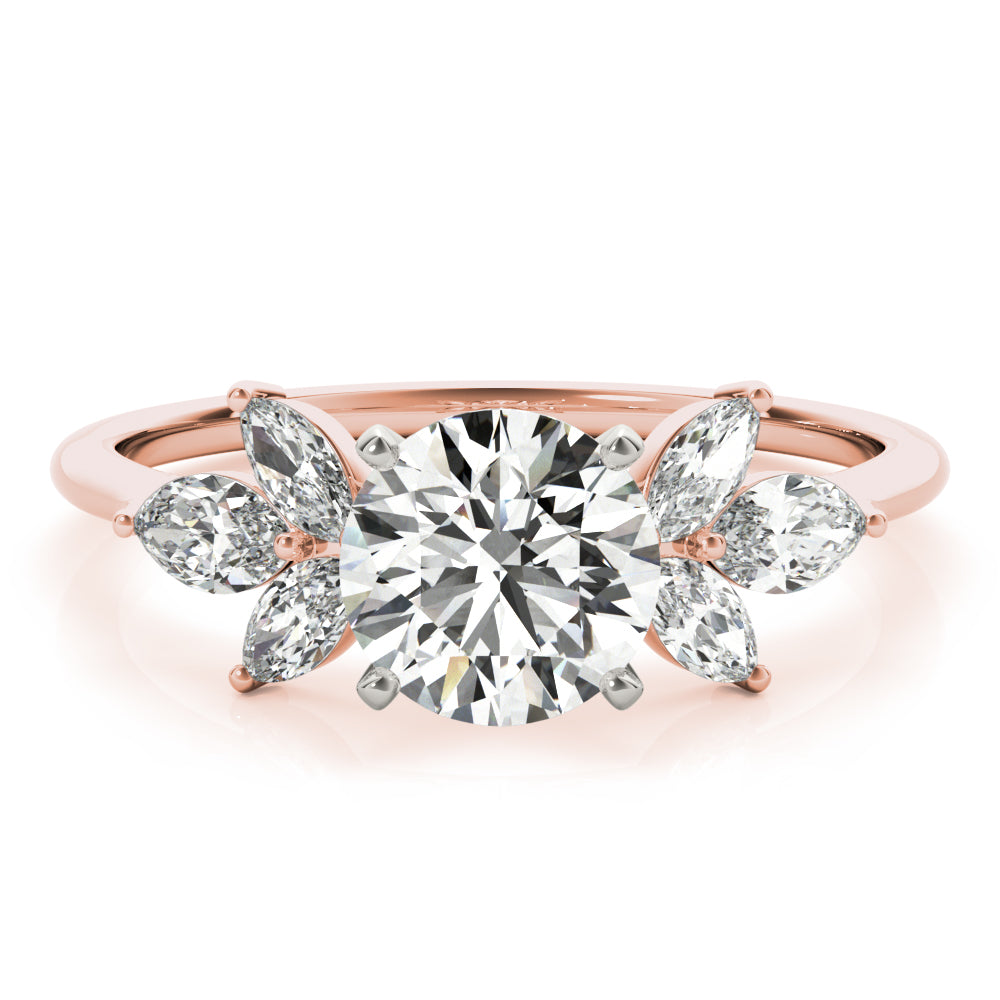 LUMEO Round Three Stone Diamond Engagement Ring Set in 18k Solid Rose Gold 