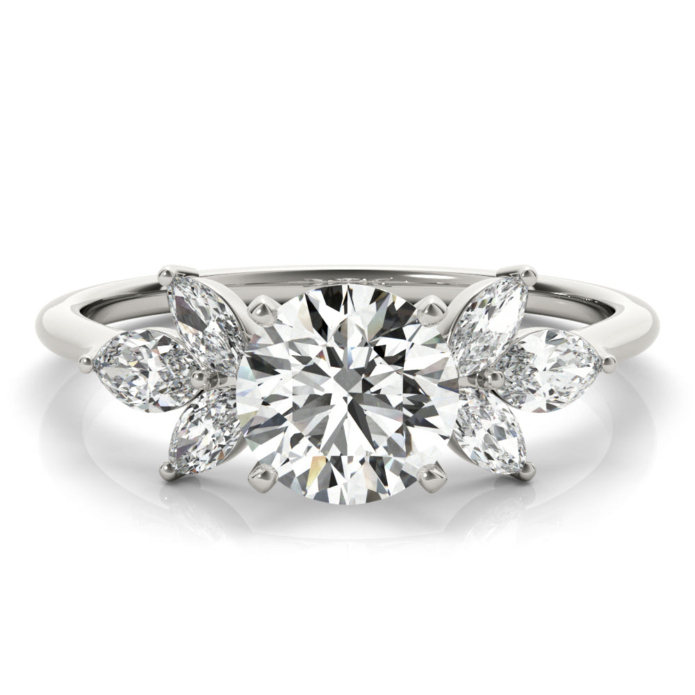LUMEO Round Three Stone Diamond Engagement Ring Set in Platinum 