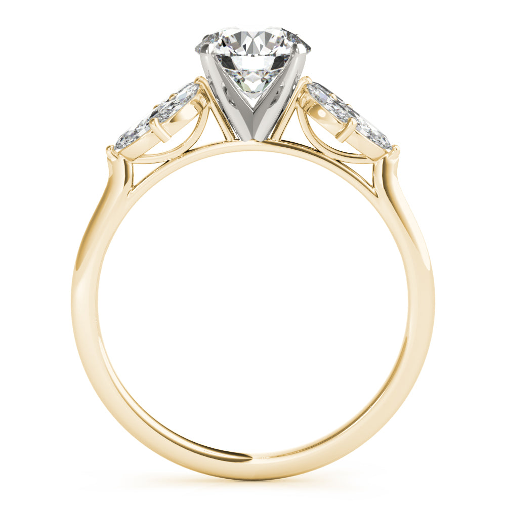 LUMEO Round Three Stone Diamond Engagement Ring Side View in 18k Solid Yellow Gold 