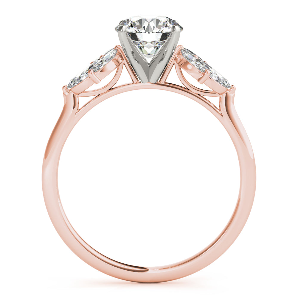 LUMEO Round Three Stone Diamond Engagement Ring Side View in 18k Solid Rose Gold 