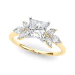 LUMEO Princess Three Stone Diamond Engagement Ring Front View in 18k Solid Yellow Gold 