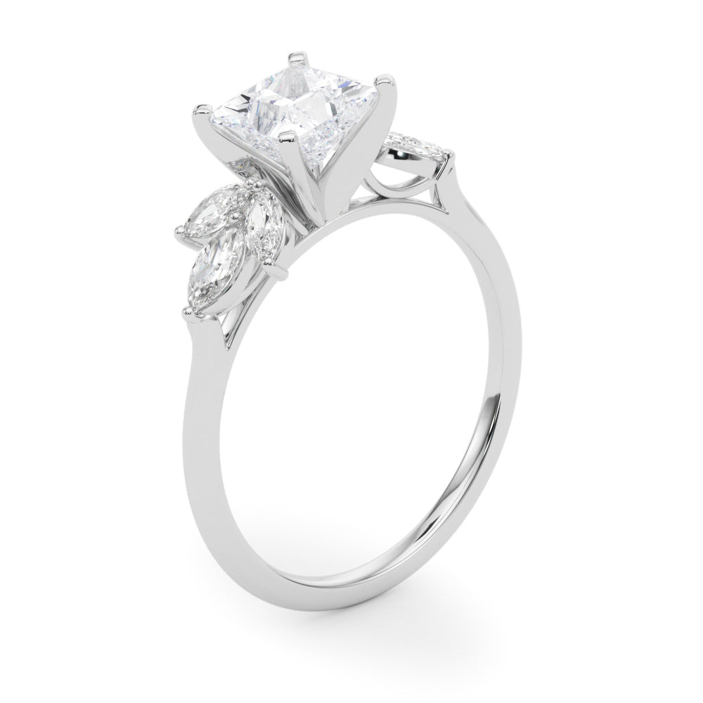 LUMEO Princess Three Stone Diamond Engagement Ring Angle View in Platinum 
