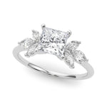 LUMEO Princess Three Stone Diamond Engagement Ring Front View in Platinum 