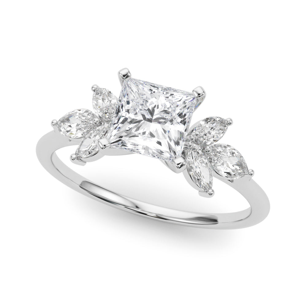 LUMEO Princess Three Stone Diamond Engagement Ring Front View in Platinum 