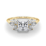 LUMEO Princess Three Stone Diamond Engagement Ring Set in 18k Solid Yellow Gold 