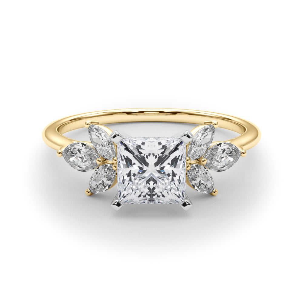 LUMEO Princess Three Stone Diamond Engagement Ring Set in 18k Solid Yellow Gold 