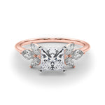LUMEO Princess Three Stone Diamond Engagement Ring Set in 18k Solid Rose Gold 
