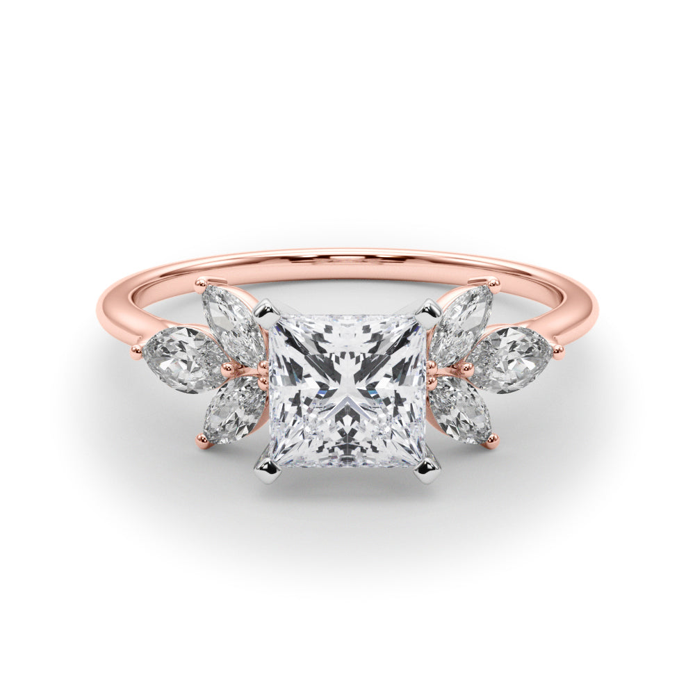 LUMEO Princess Three Stone Diamond Engagement Ring Set in 18k Solid Rose Gold 