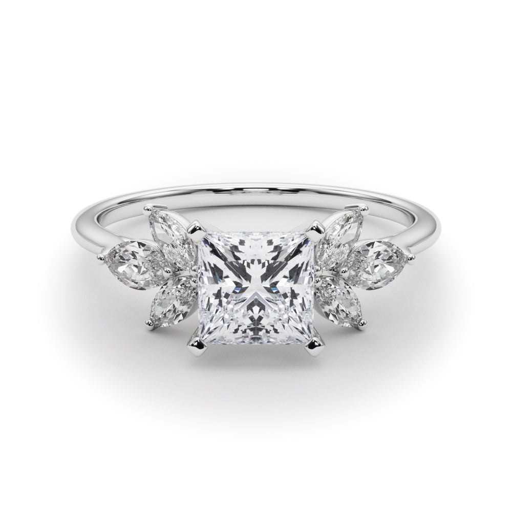 LUMEO Princess Three Stone Diamond Engagement Ring Set in Platinum 