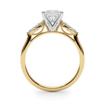 LUMEO Princess Three Stone Diamond Engagement Ring Side View in 18k Solid Yellow Gold 