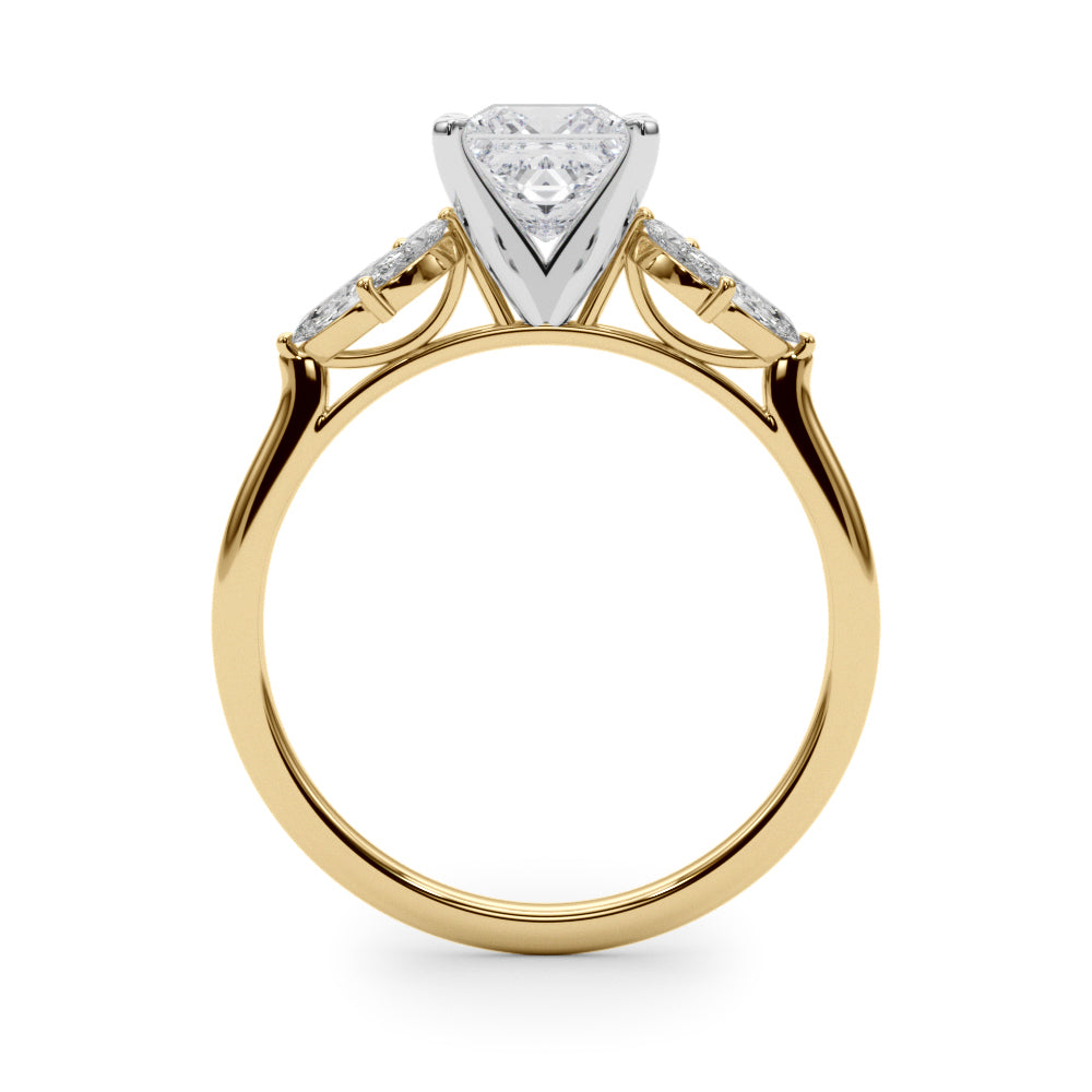 LUMEO Princess Three Stone Diamond Engagement Ring Side View in 18k Solid Yellow Gold 