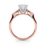 LUMEO Princess Three Stone Diamond Engagement Ring Side View in 18k Solid Rose Gold 