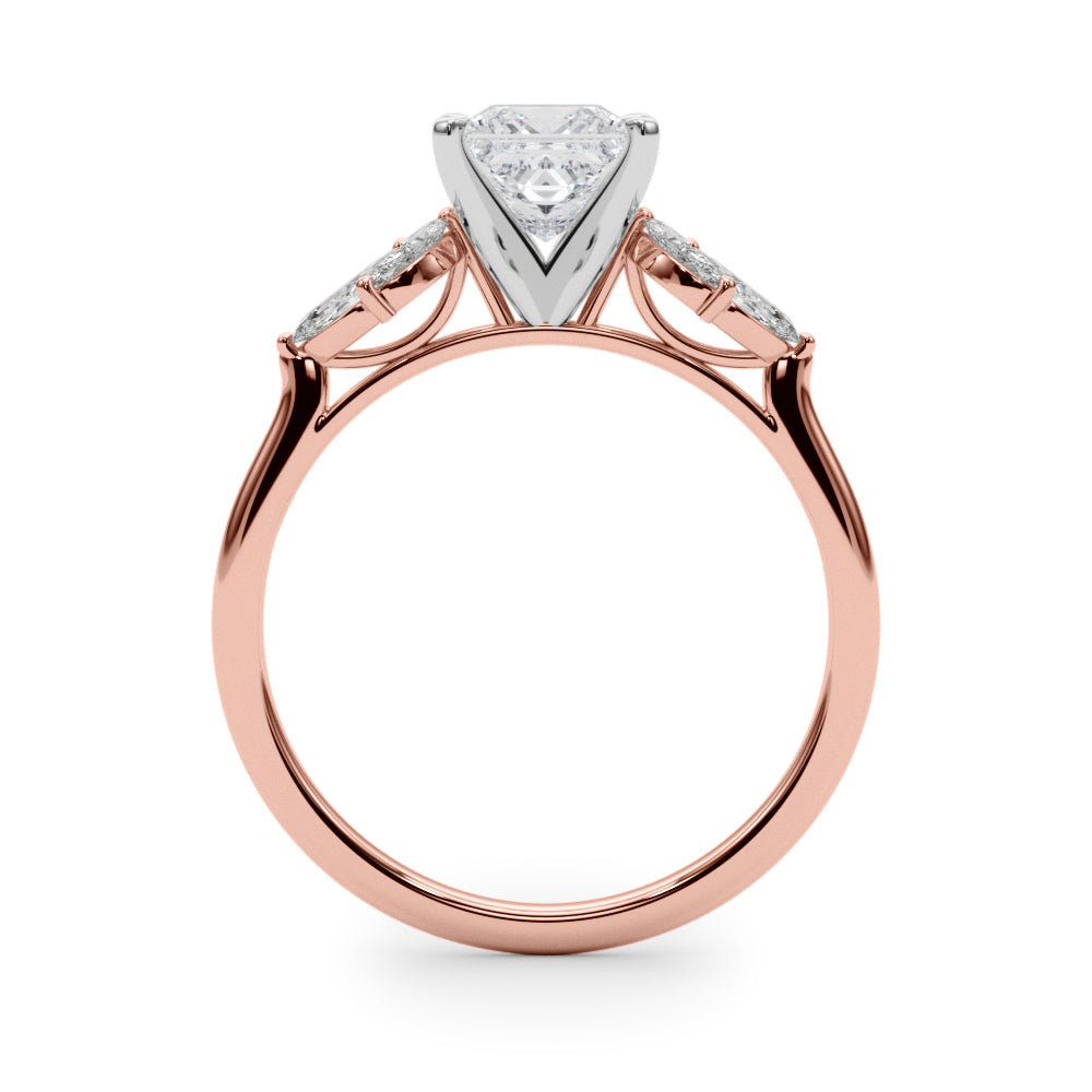LUMEO Princess Three Stone Diamond Engagement Ring Side View in 18k Solid Rose Gold 
