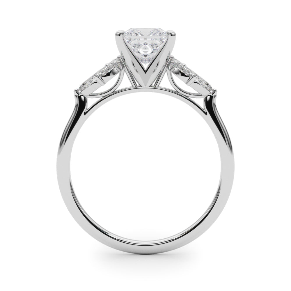 LUMEO Princess Three Stone Diamond Engagement Ring Side View in Platinum 