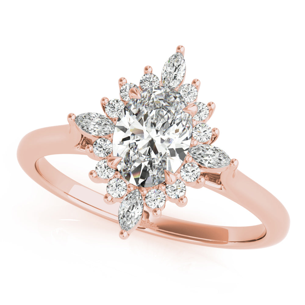 LUMEO Oval Halo Diamond Engagement Ring Front View in 18k Solid Rose Gold 