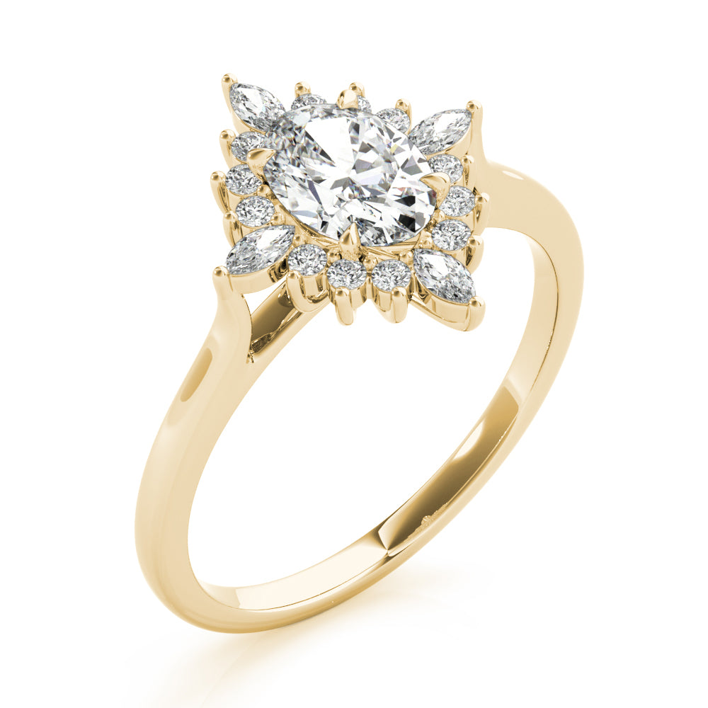 LUMEO Oval Halo Diamond Engagement Ring Angle View in 18k Solid Yellow Gold 