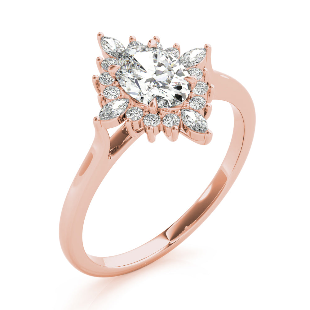 LUMEO Oval Halo Diamond Engagement Ring Angle View in 18k Solid Rose Gold 