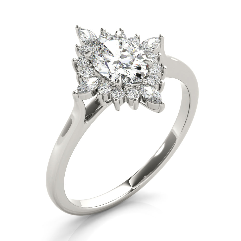 LUMEO Oval Halo Diamond Engagement Ring Angle View in Platinum 