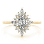 LUMEO Oval Halo Diamond Engagement Ring Set in 18k Solid Yellow Gold 