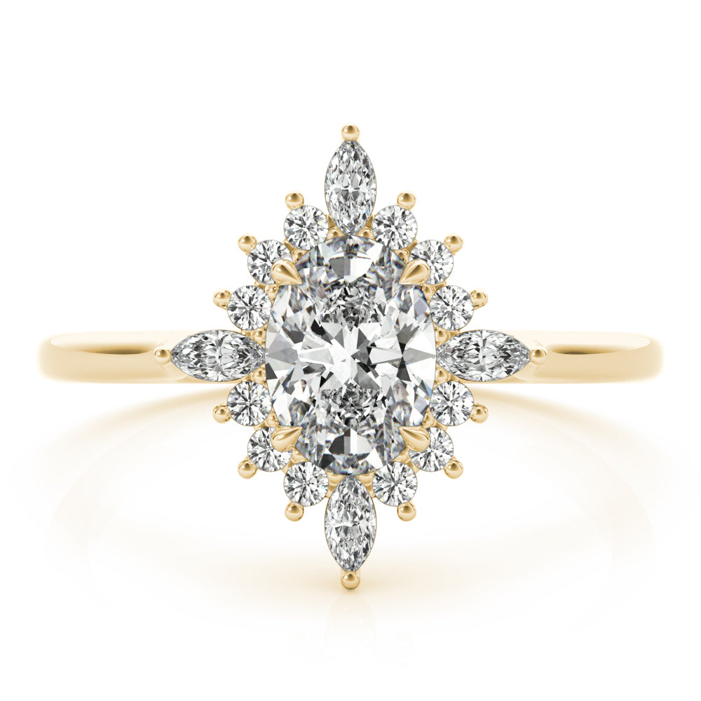 LUMEO Oval Halo Diamond Engagement Ring Set in 18k Solid Yellow Gold 